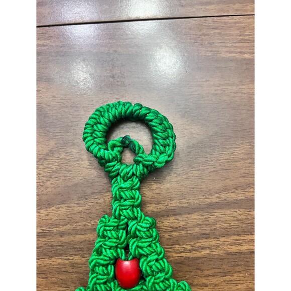 Macrame Handmade Christmas Tree Wall Hanging Large Green Red Wood Beads - Picture 4 of 7